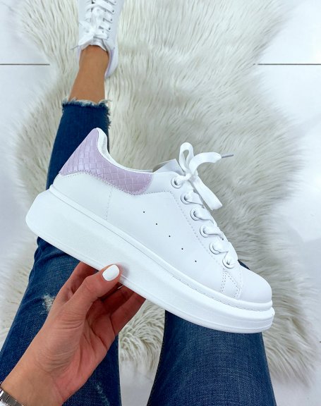 White sneakers with pastel purple insert