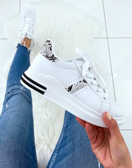 White sneakers with python-effect panel
