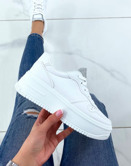 White sneakers with silver sequins