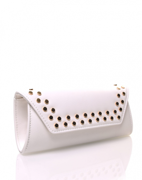 White studded hand clutch
