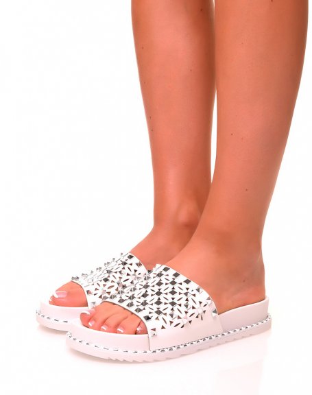White studded mules with lug soles