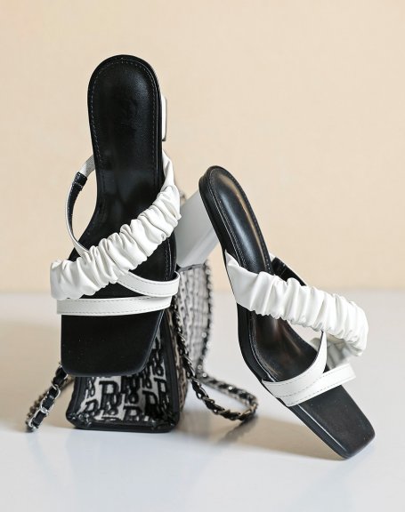White Triple Strap Heeled Sandals