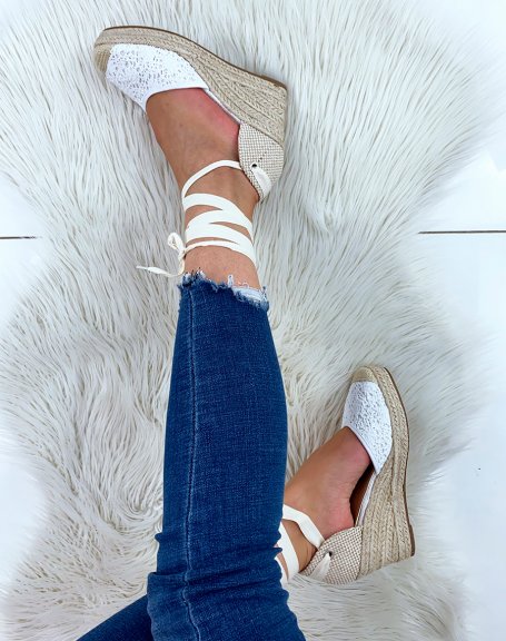 White wedge espadrilles with long straps