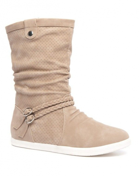 Women's beige Metalika boot with braids and perforated leggings