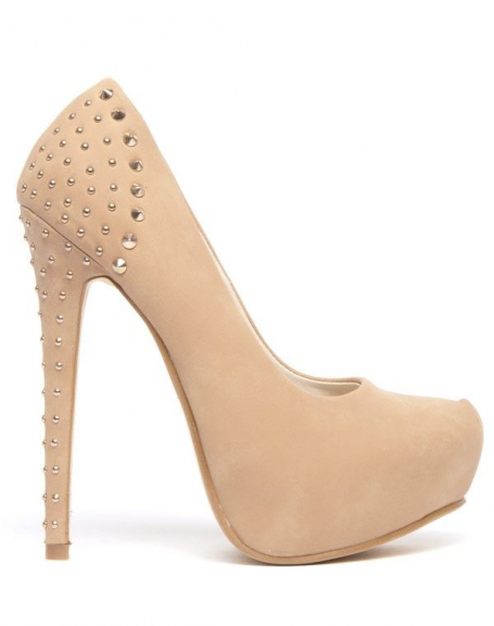 Women's beige studded heeled shoe Sinly