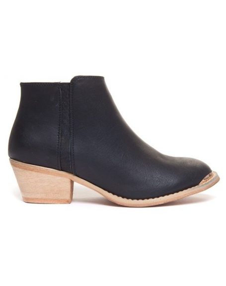 Women's black ankle boots with heel and golden toe