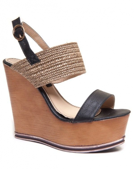 Women's shoe: Black wooden wedge