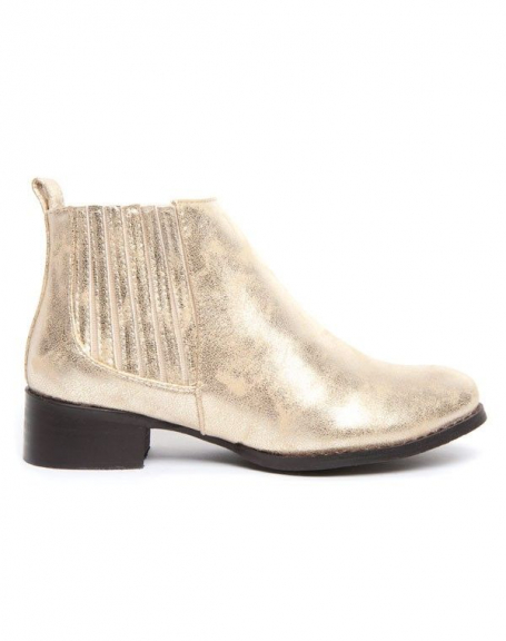 Women's shoes: Gold ankle boots with small heels