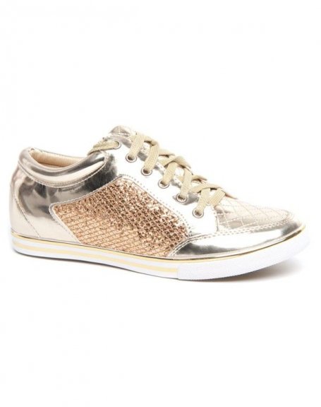 Women's sport shoe in gold and sequins with white sole