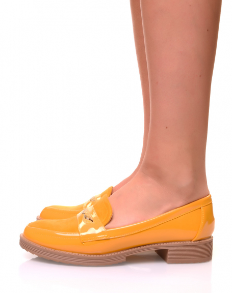 Yellow bi-material loafers with python and mesh details