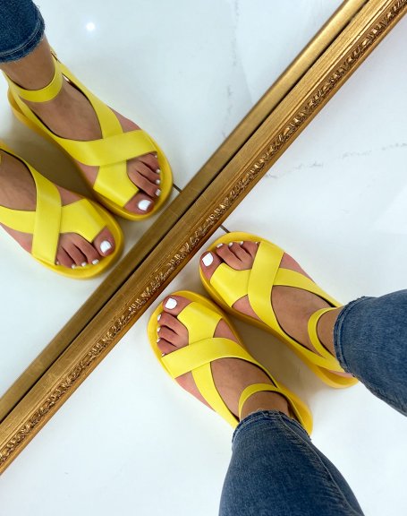 Yellow sandals with wide crossed straps
