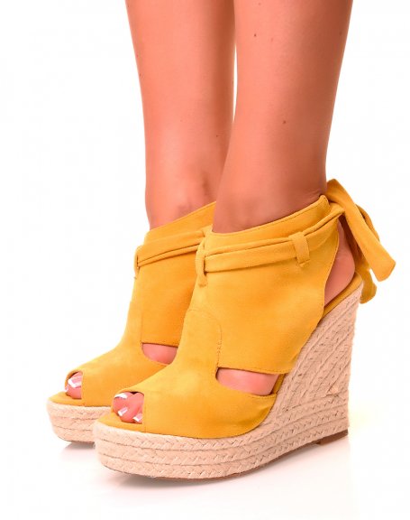 Yellow suede wedge sandals