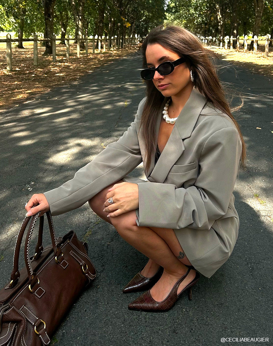 Escarpins femme marron effet croco à bout pointu et talon aiguille élé