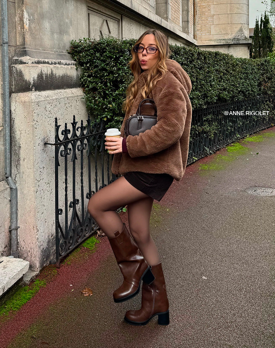 Bottines hautes marron à bout rond et talon épais