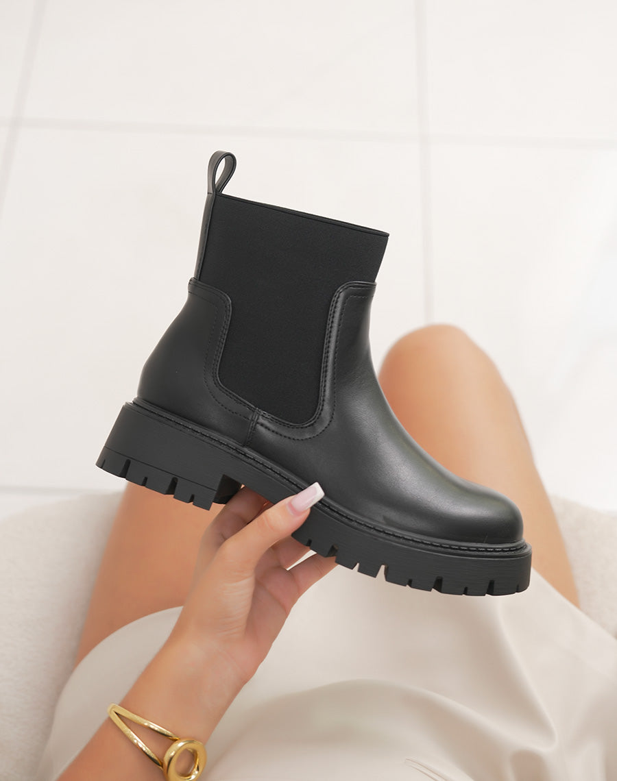 Bottines Chelsea noires fourrées – Semelle crantée
