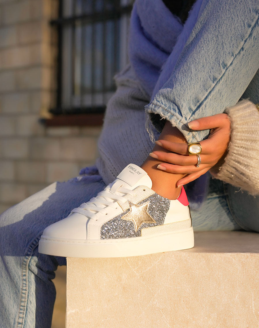 Women's sneakers FINDLAY White with golden star and glitter details