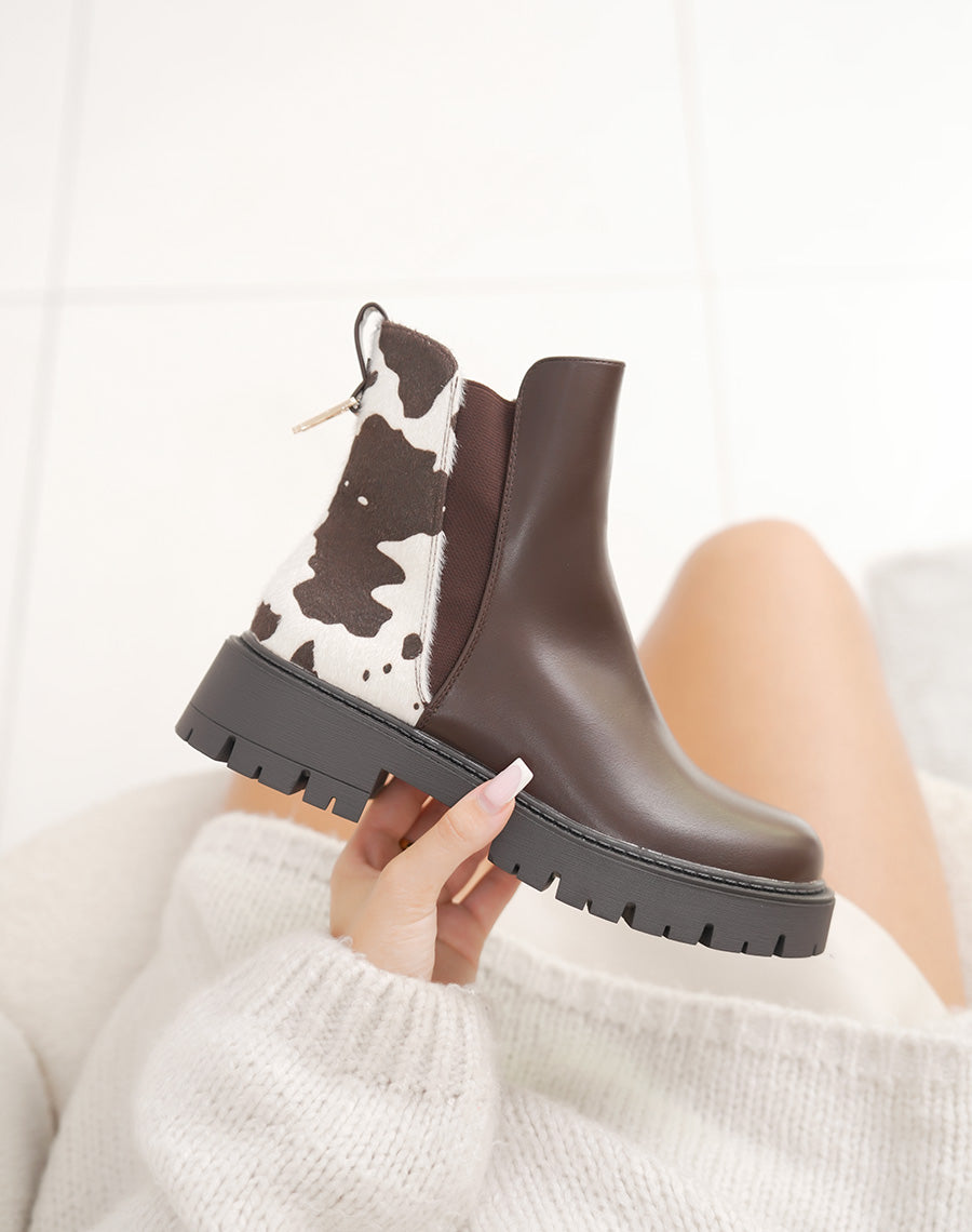 Bottines marron fourrées détails vachette