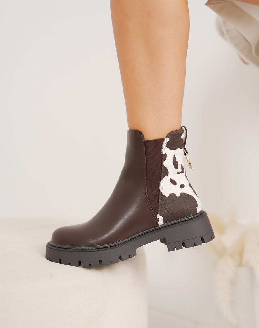 Bottines marron fourrées détails vachette
