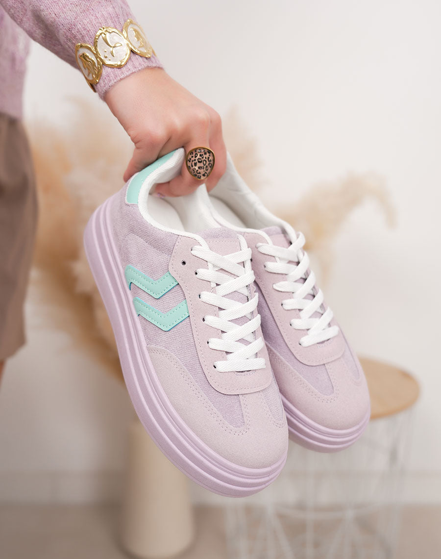 Basket femme violette tendance à plateforme épaisse et détails bleus