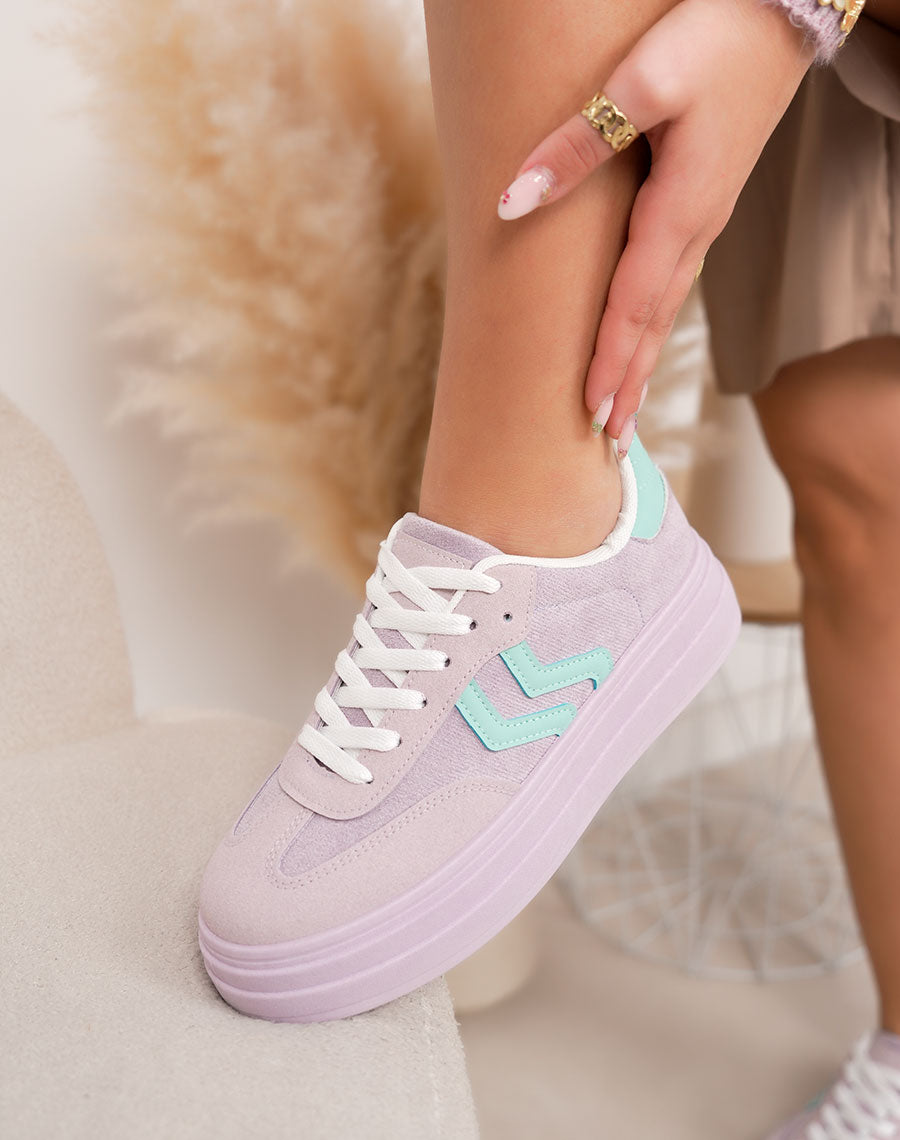 Basket femme violette tendance à plateforme épaisse et détails bleus