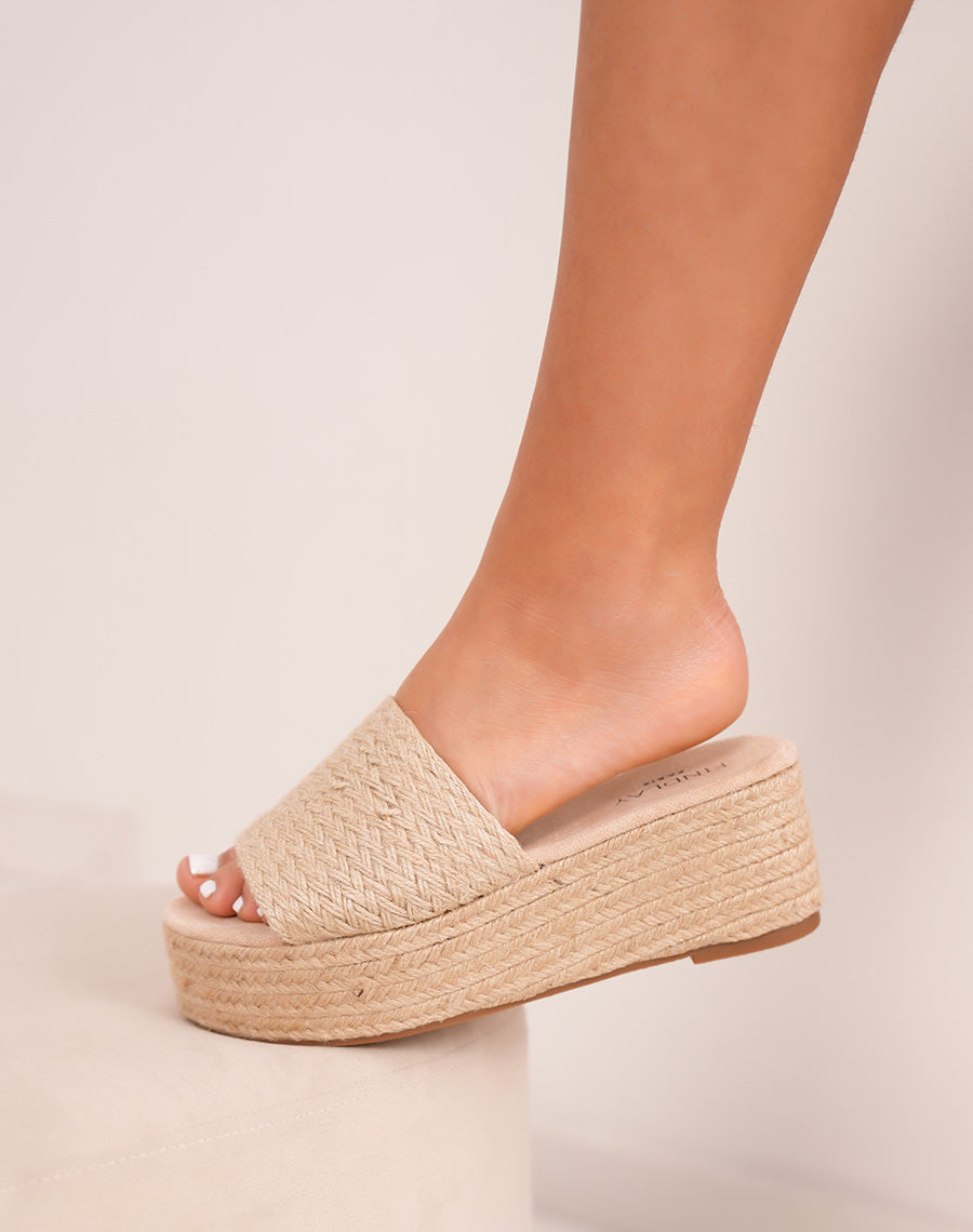 Mules FINDLAY femme beige tissées à talon compensé