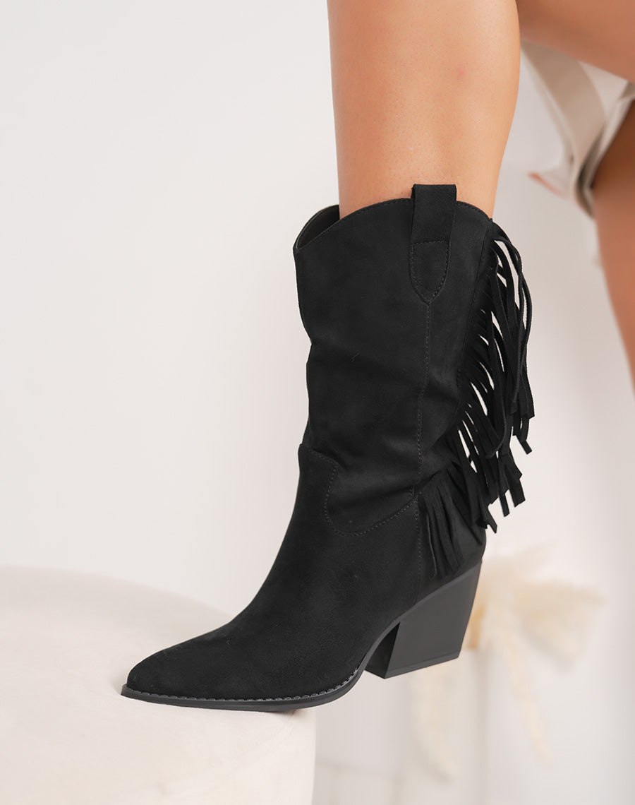Bottines noires à franges style santiags