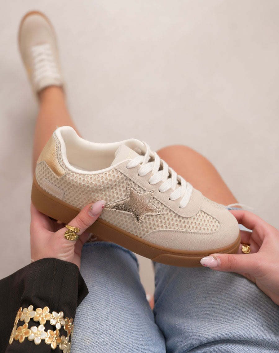 Basket femme beige tendance à plateforme marron avec étoile dorée