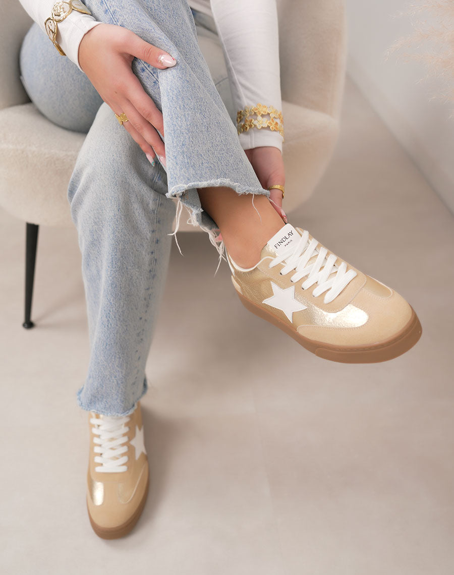 Basket femme dorée tendance à plateforme marron avec étoile blanche