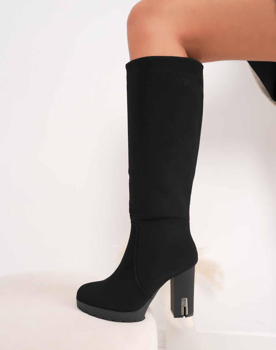 Bottes femme noires effet chaussette à talons hauts avec détail doré et semelle crantée