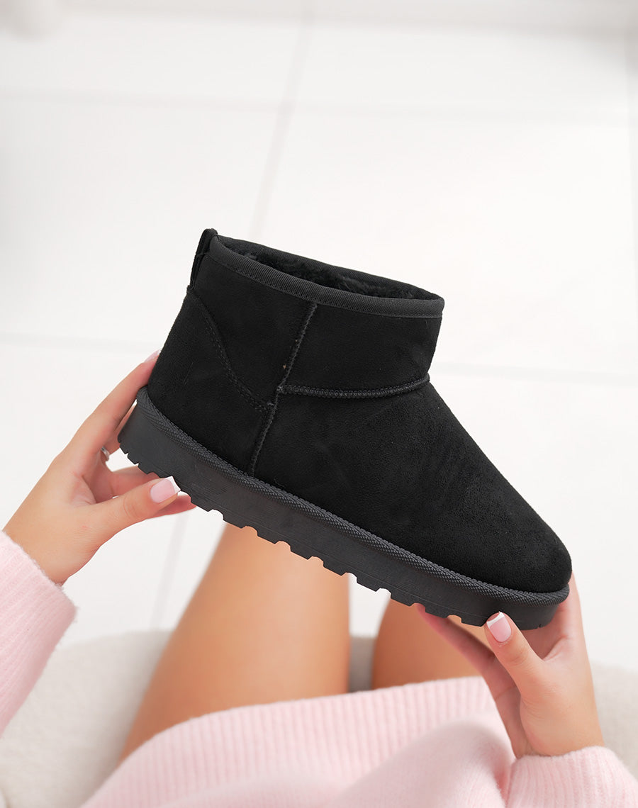Bottines basses noires fourrées en suédine