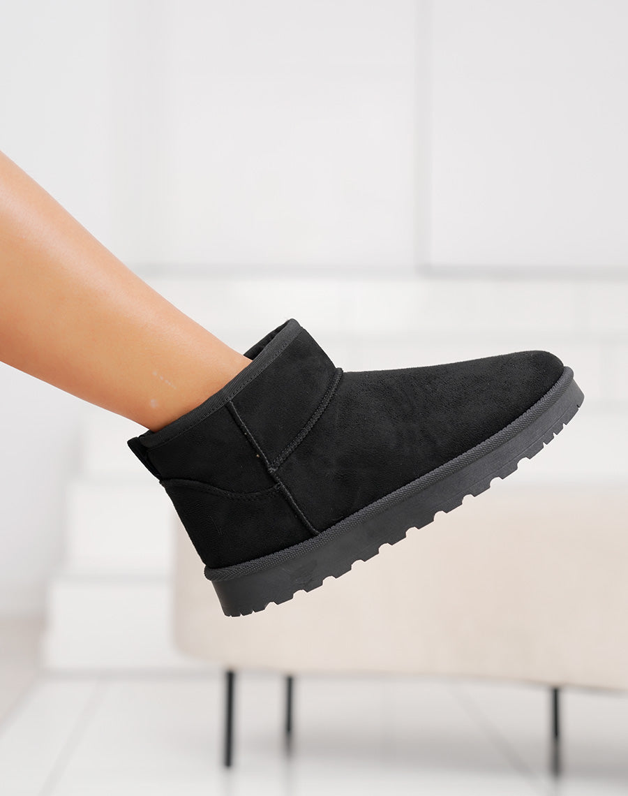 Bottines basses noires fourrées en suédine