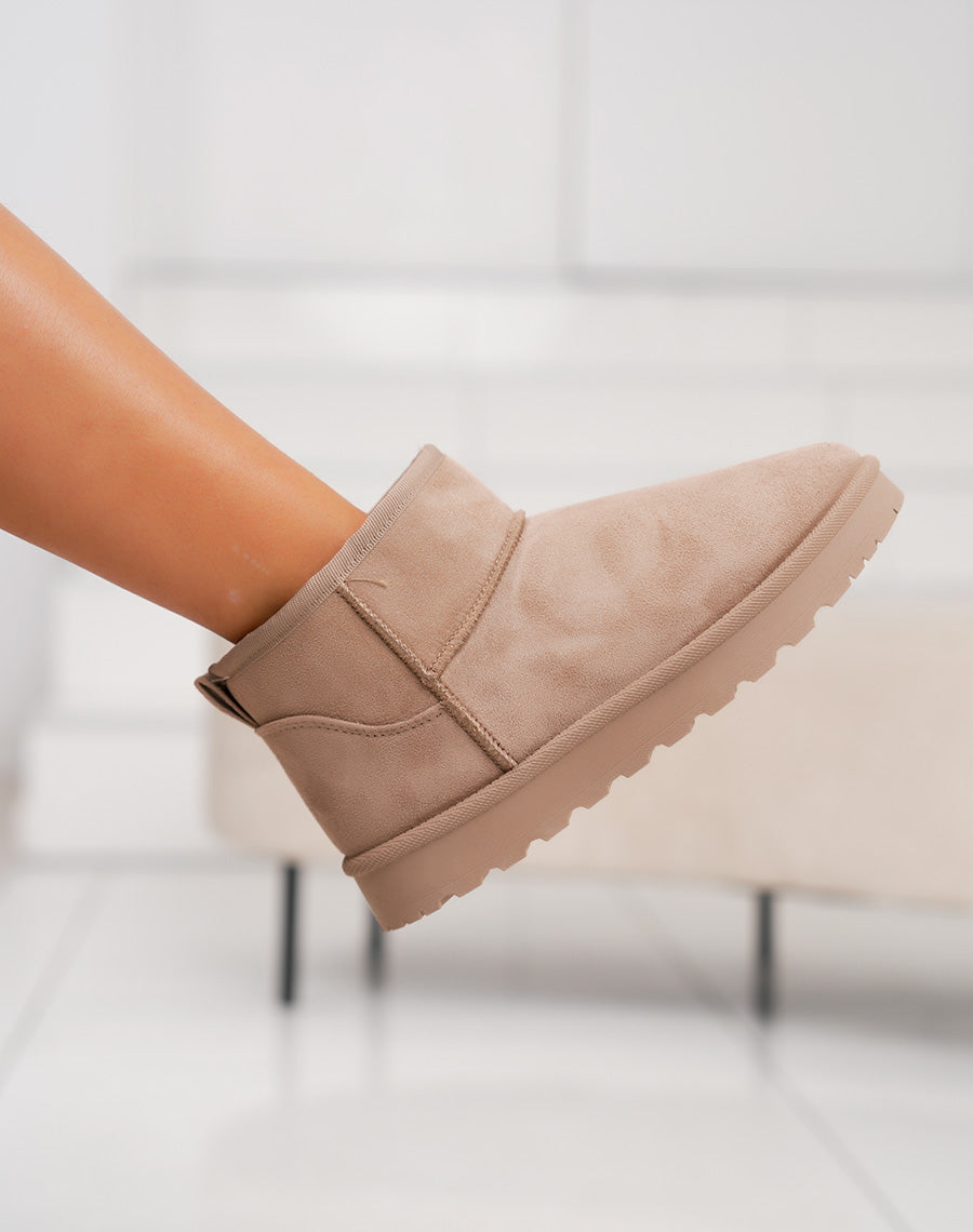 Bottines basses fourrées en suédine taupe