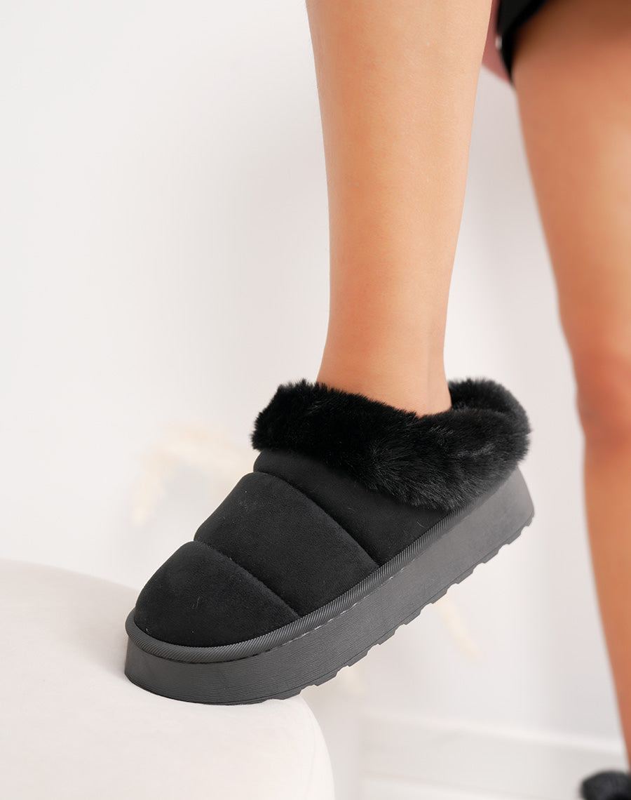 Mules noires à fourrure avec plateforme