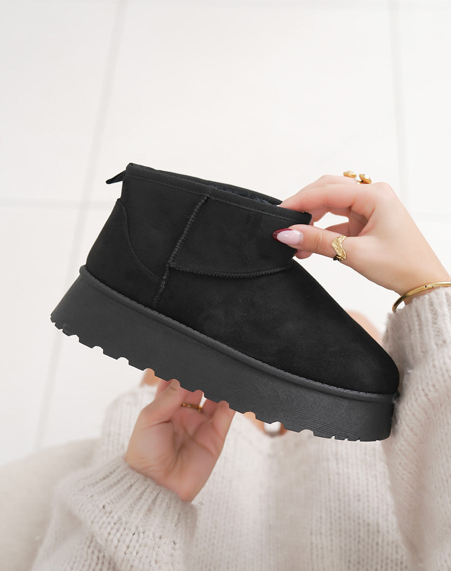 Bottines basses noires en suédine à plateforme fourrées