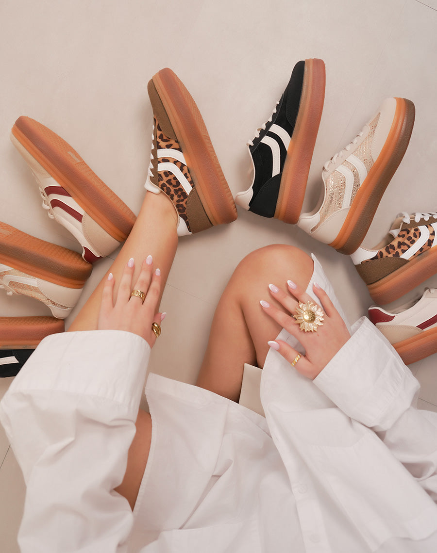 Baskets femme marron et léopard en suédine avec semelle plateforme tendance