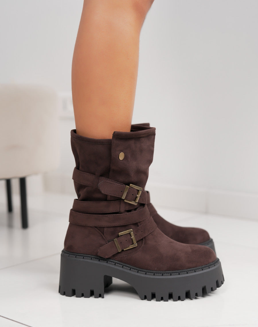 Bottines femme marron élégantes avec boucles décoratives