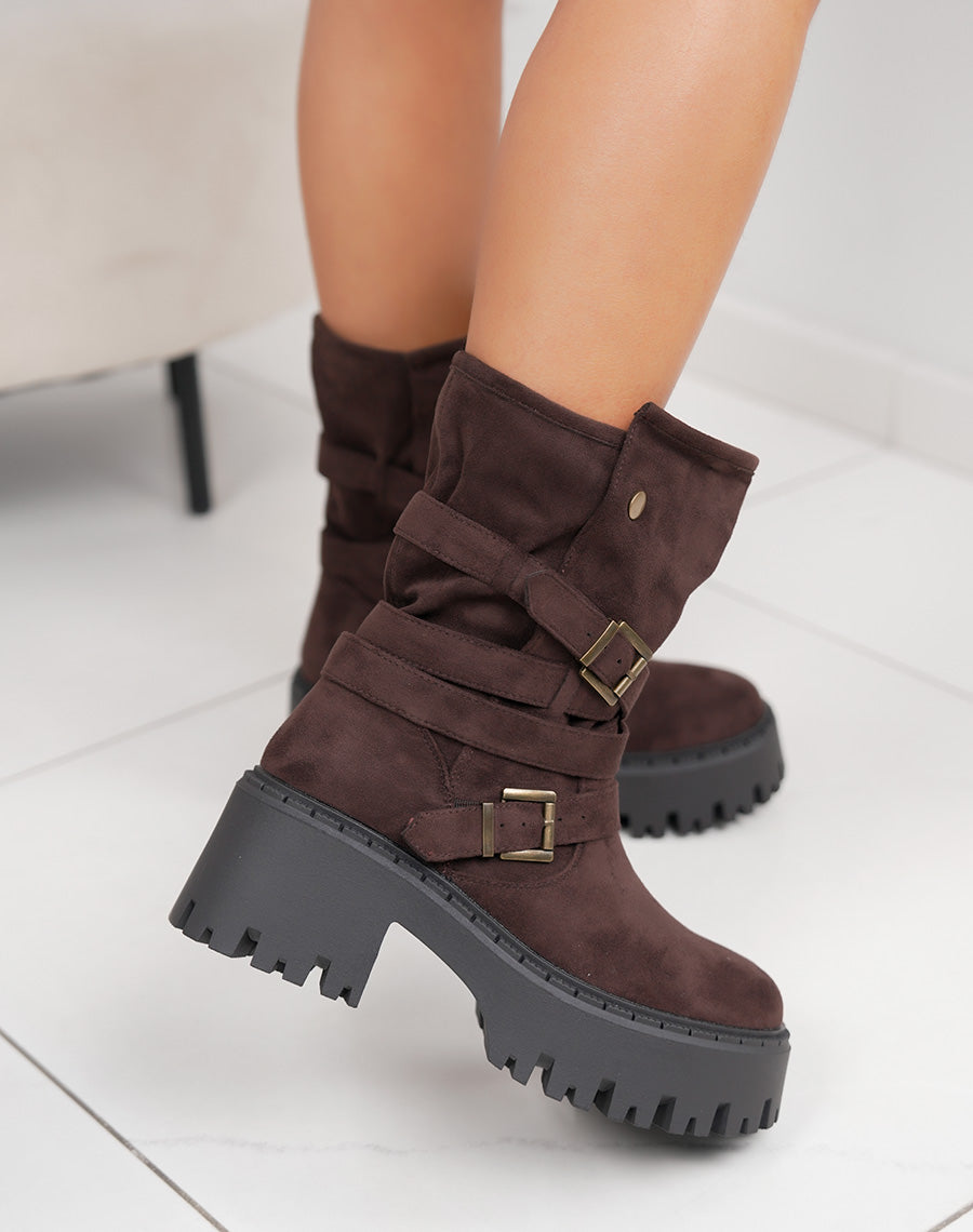 Bottines femme marron élégantes avec boucles décoratives