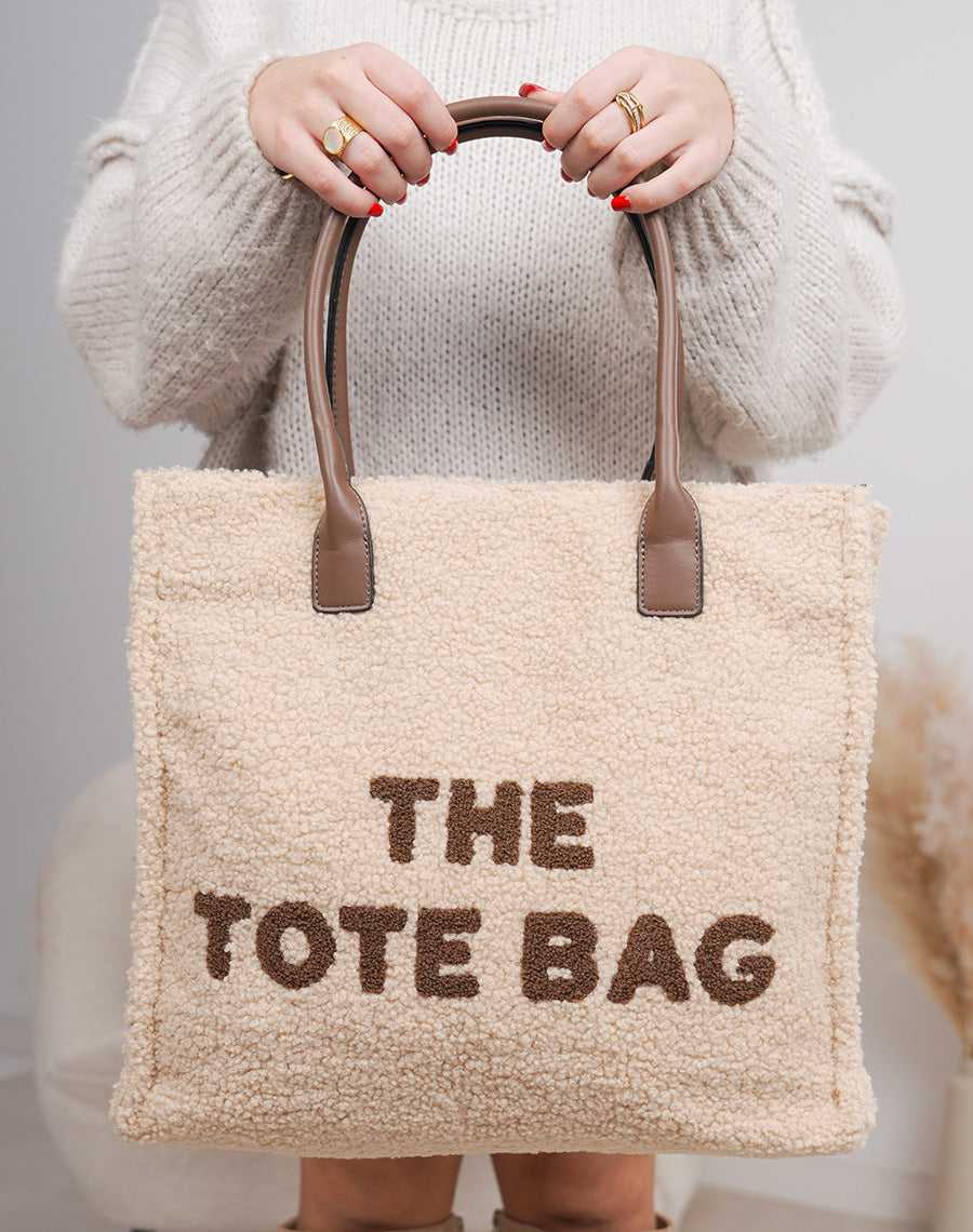 Sac moumoute beige "The Tote Bag" avec fermeture zip