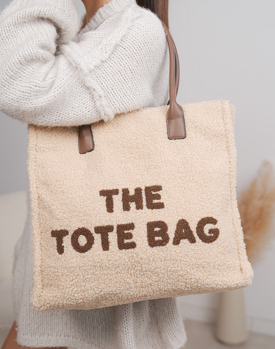 Sac moumoute beige "The Tote Bag" avec fermeture zip