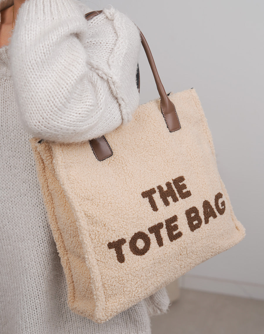 Sac moumoute beige "The Tote Bag" avec fermeture zip