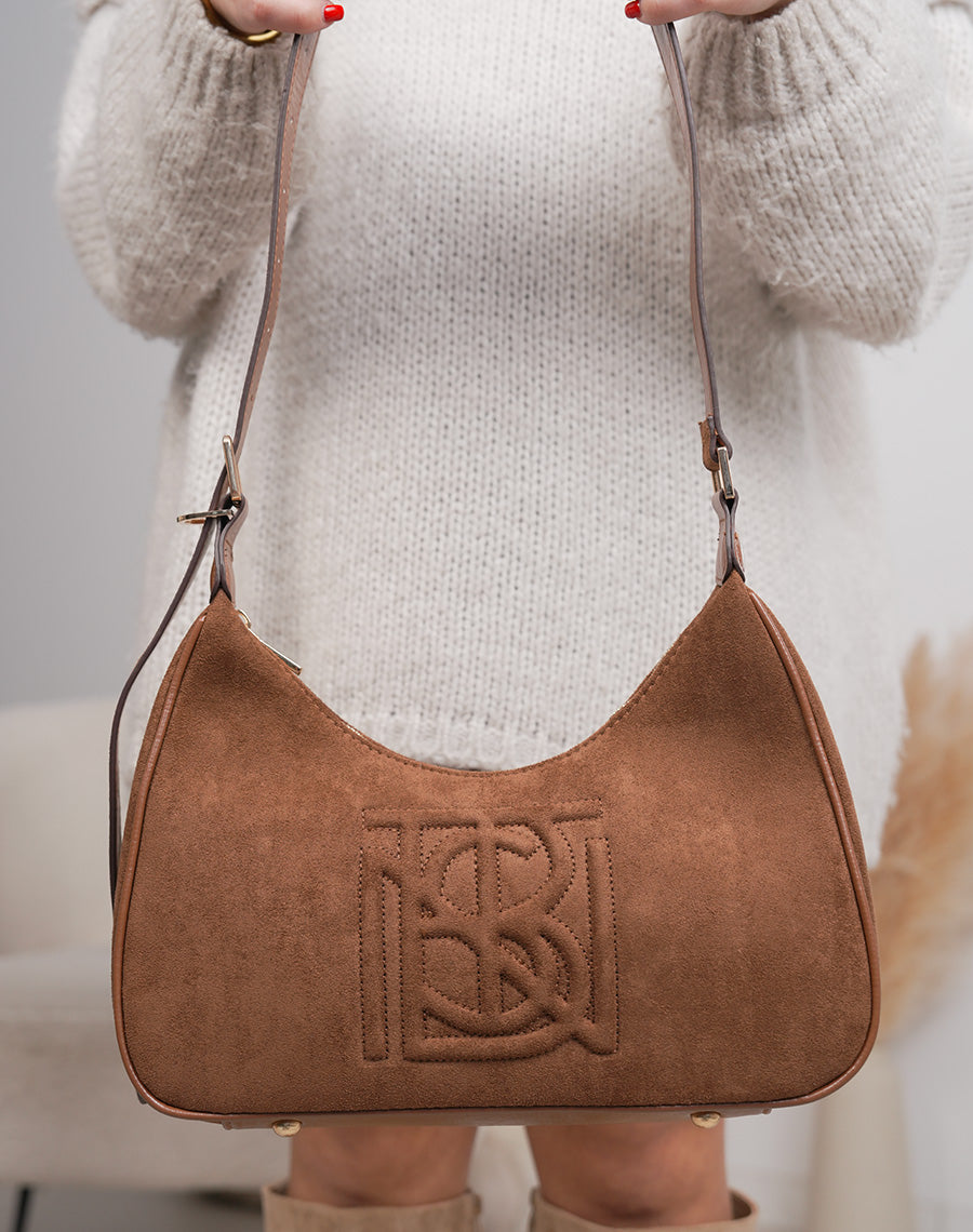 Sac besace camel en suédine avec broderie chic