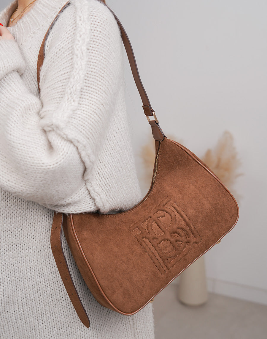Sac besace camel en suédine avec broderie chic