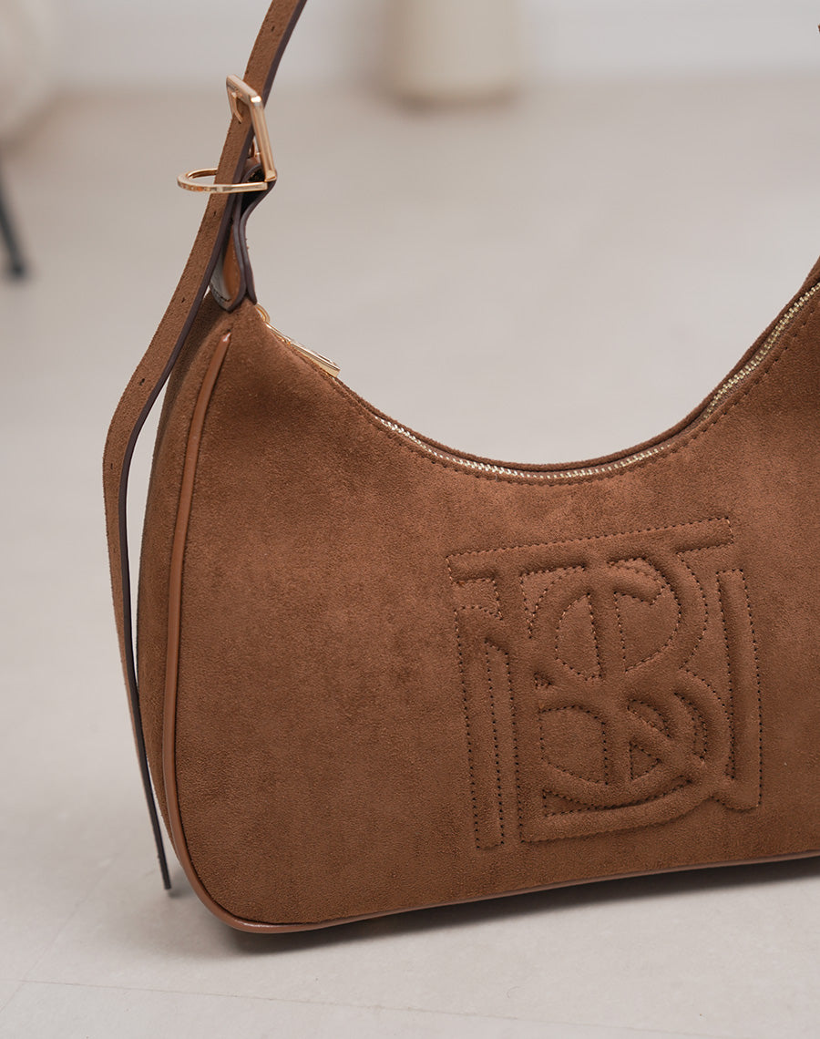 Sac besace camel en suédine avec broderie chic