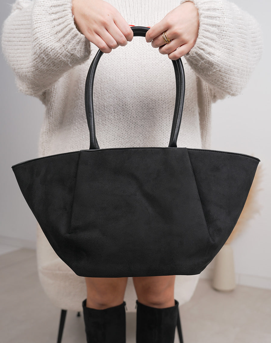 Sac trapèze noir en suédine avec détail doré