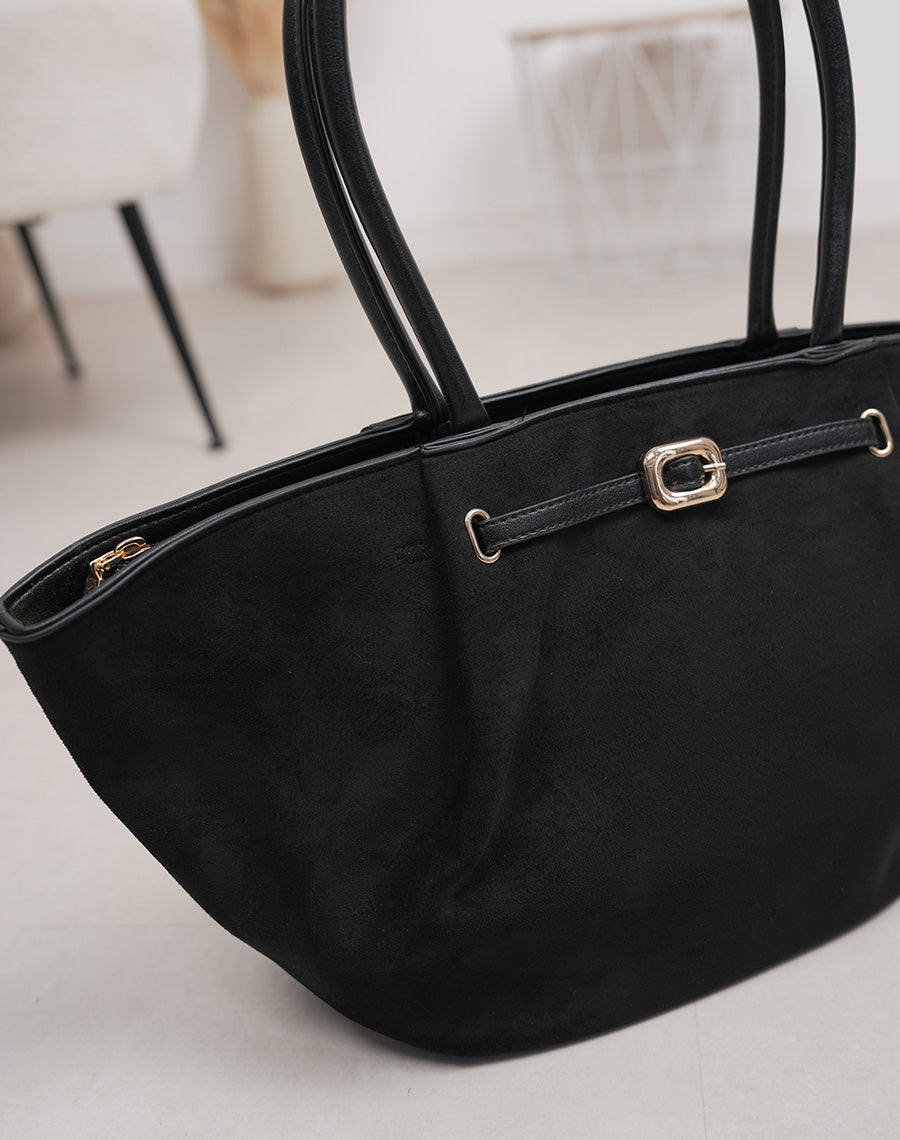 Sac trapèze noir en suédine avec détail doré