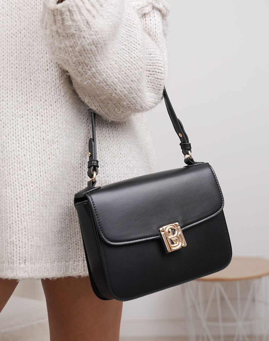 Sac pochette noir en similicuir avec détail doré