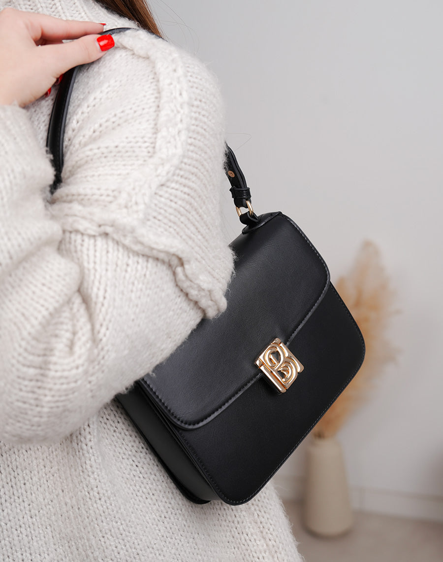 Sac pochette noir en similicuir avec détail doré