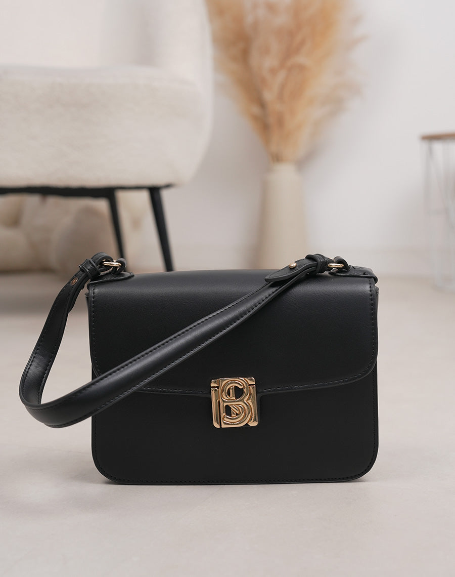 Sac pochette noir en similicuir avec détail doré