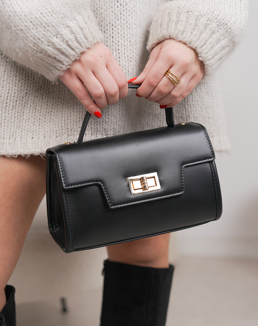 Sac noir structuré avec fermoir doré – Élégance intemporelle