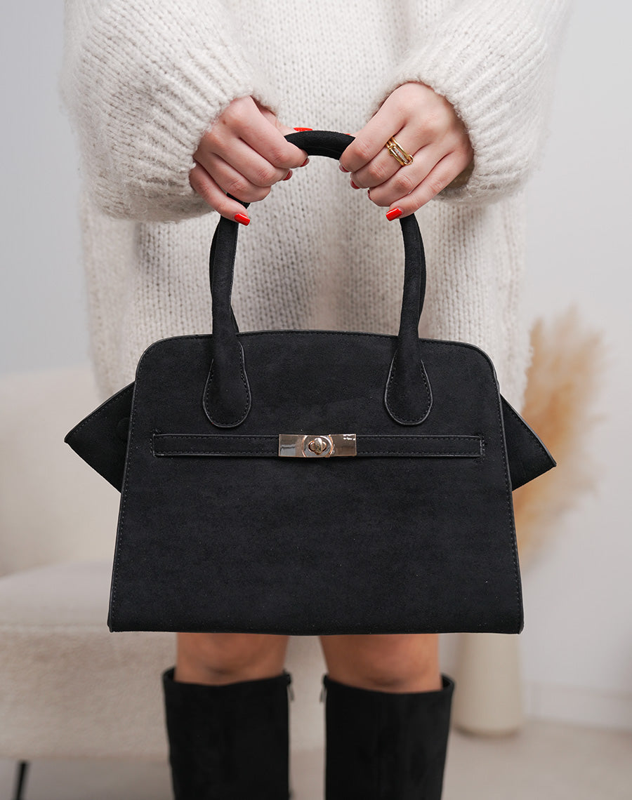 Sac noir en suédine avec détail doré et fermeture zip